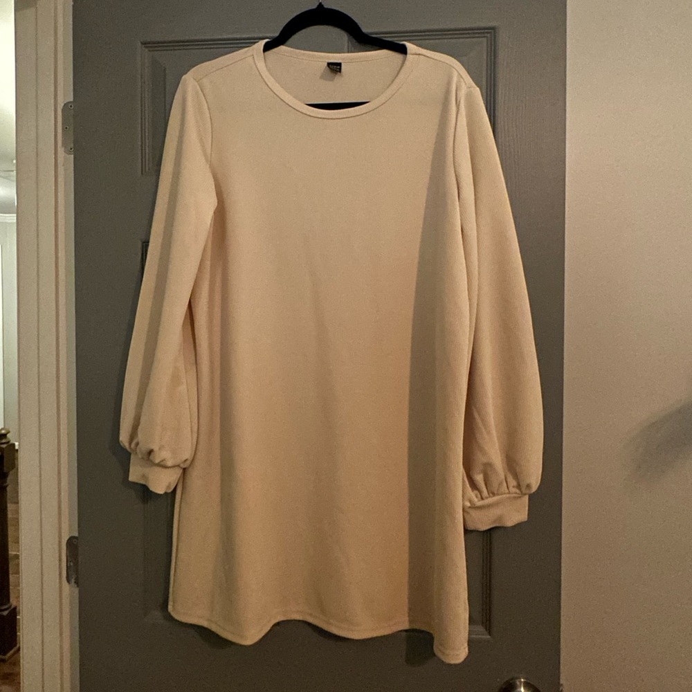 Cream Long Sleeve Tunic Dress